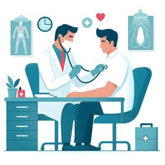 Flat Design Doctor Treating a Patient Illustration
