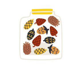 A hand-drawn jar with cones. Vector illustration in flat style.