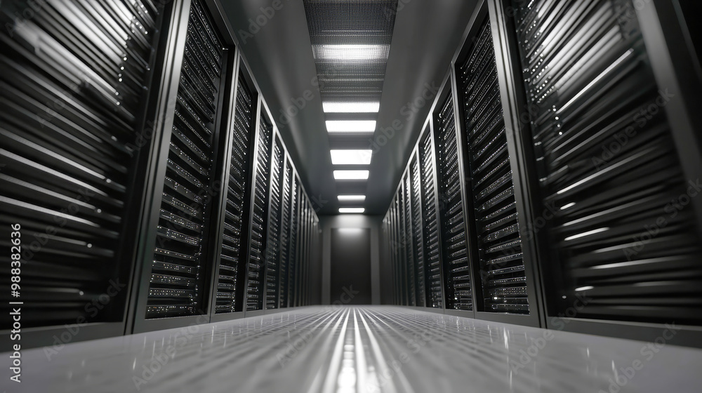 Poster rows of servers and cutting-edge equipment fill the expansive space, creating a lively atmosphere of