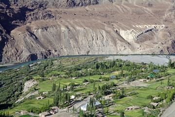 Barchidiv village and landscape along the Bartang Valley in the Gorno-Badakhshan region in...