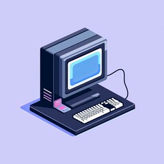 Icon design of a computer, in style of isometric.