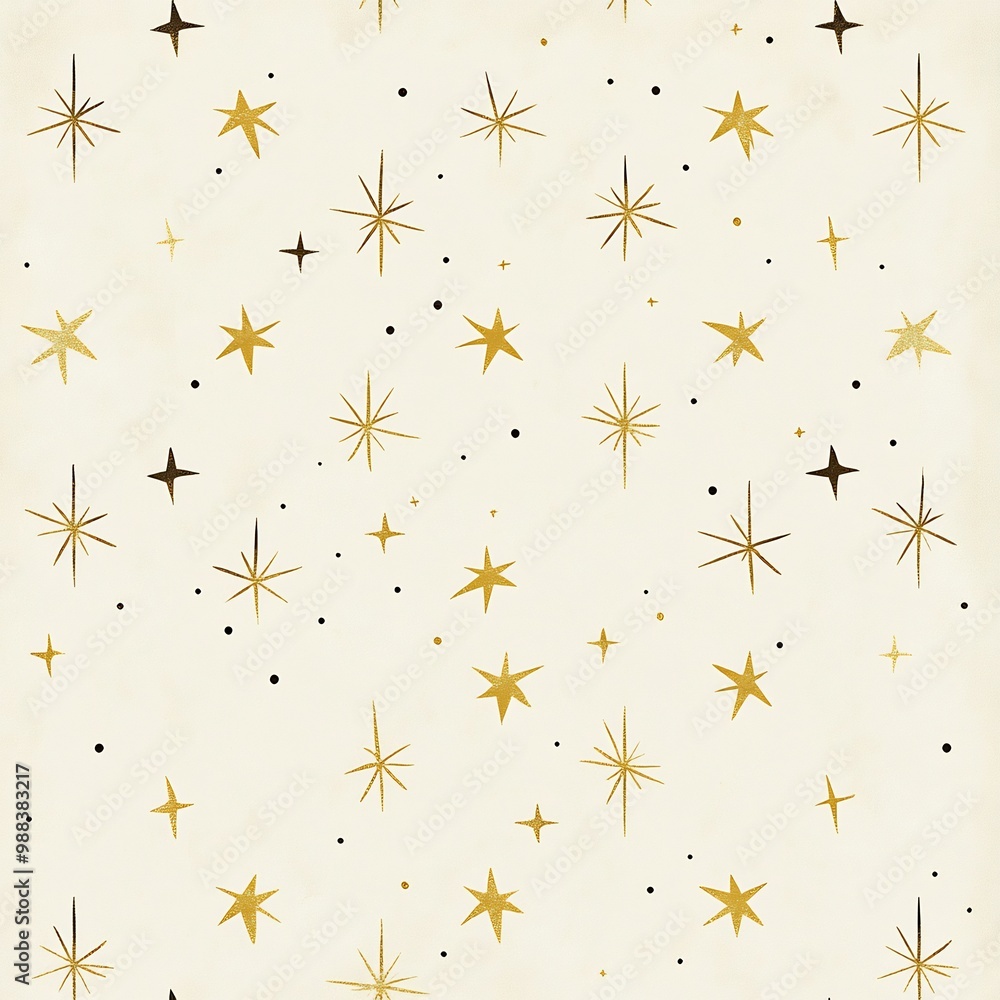 Poster clean minimalistic new year card with a soft ivory background and a pattern of small elegant gold st
