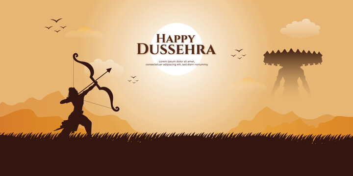 realistic happy dussehra celebration wishing or greeting card and post and banner design vector file