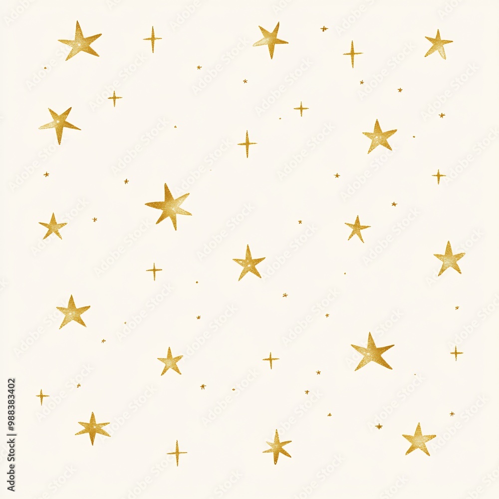 Poster clean minimalistic new year card with a soft ivory background and a pattern of small elegant gold st