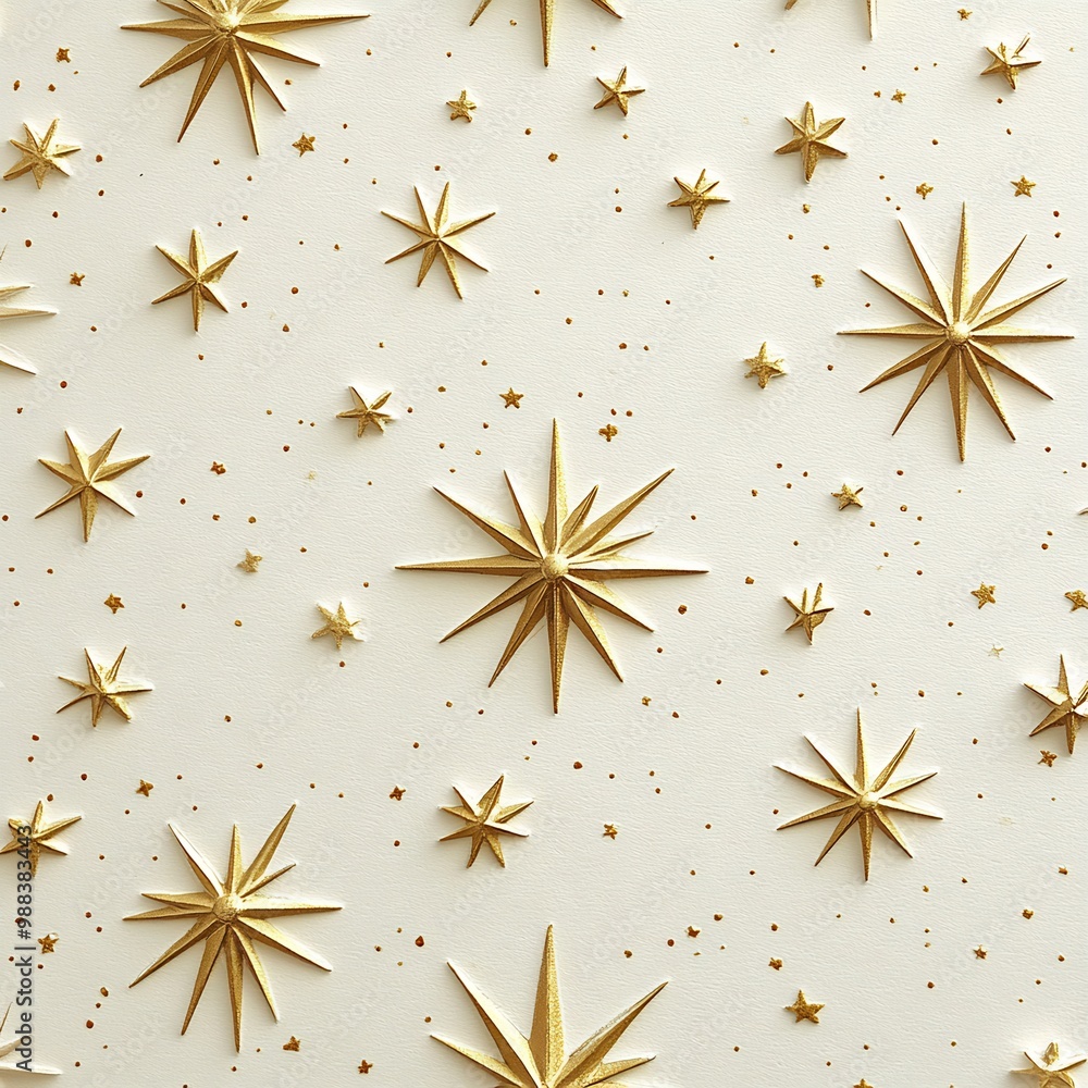 Poster clean minimalistic new year card with a soft ivory background and a pattern of small elegant gold st