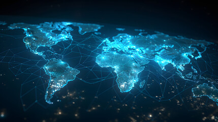 Fototapeta premium dynamic digital world map emphasize Western Europe continental for AI powered global network connectivity big data transfer cyber technology network information exchange and telecommunication