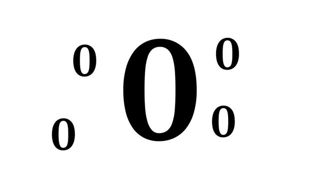 Zoom in and out animation the number zero symbol. Large black symbol in the center and four small symbols around. Seamless looped 4k animation on white background