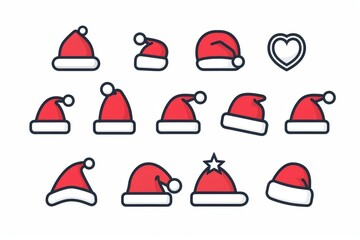 Fototapeta premium Santa hat icon, christmas hat, santa claus cap, red holiday costume symbol, xmas hat flat sign on white