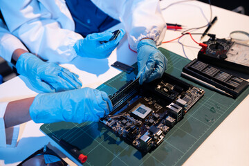 Repairing and upgrade mobile phone, electronic, computer hardware and technology concept.