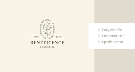 Elegant lotus flower line art logo design template for beauty salon vector illustration. Natural blossom floral minimalist linear logotype for wellness makeup artist cosmetology beautician