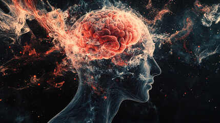 Abstract visual representation of dementia on a black background, featuring intricate and ethereal brain imagery, highlighting the complexity and fragility of the human mind.