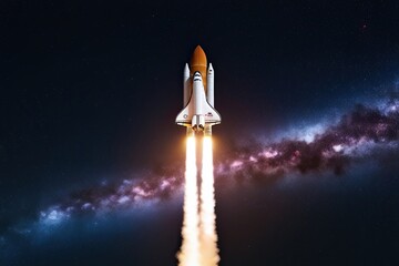 Obraz premium Stunning Galaxy Scene Featuring a Space Shuttle Launching into the Cosmos
