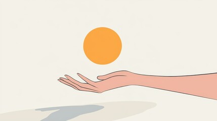 Hands Reaching Towards the Sun - Minimalist Landscape Illustration