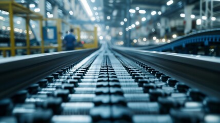 Naklejka premium Cutting-edge factory with automated systems powered by wind and solar energy, showcasing innovation and high-tech efficiency