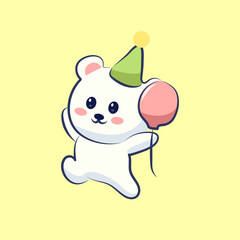 cute Birthday Bear Illustration vector for elements, clipart and sticker