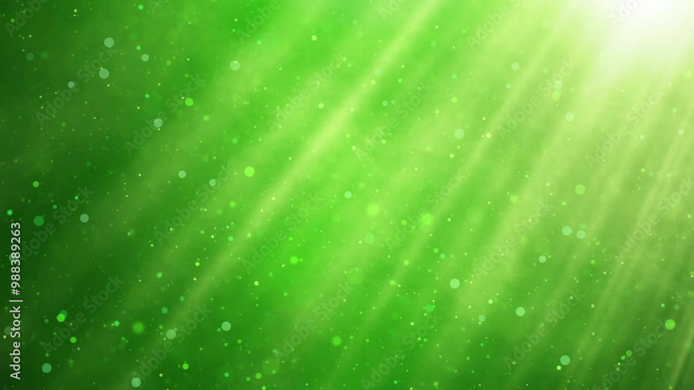 Poster abstract green sunbeams and sparkling particles in a dreamy, ethereal atmosphere with glowing rays a