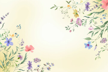 Watercolor floral frame with wildflowers. Hand drawn illustration isolated on pastel background.