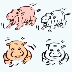 set of cartoon pigs vector for card illustration decoration