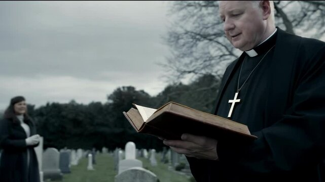 priest giving a eulogy at a funeral