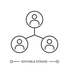 Company structure linear icon. Team hierarchy. Business network. Collaboration icon. Corporate organization. Thin line illustration. Contour symbol. Vector outline drawing. Editable stroke