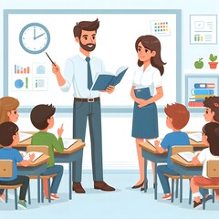 Flat Design Teacher Giving a Lesson Illustration