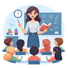 Flat Design Teacher Giving a Lesson Illustration