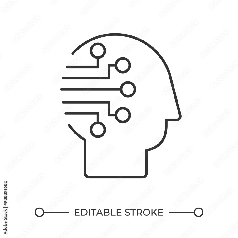 Poster artificial intelligence linear icon. machine learning. human head and circuit lines. futuristic conc