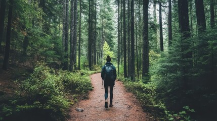 Obraz premium Peaceful Hike Through the Verdant Forest