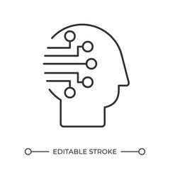 Artificial intelligence linear icon. Machine learning. Human head and circuit lines. Futuristic concept. Thin line illustration. Contour symbol. Vector outline drawing. Editable stroke