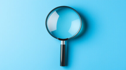 Magnifying glass, front view, blue background
