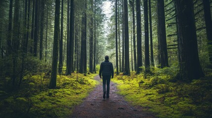 Fototapeta premium Serene Forest Path: Enchanting Exploration through Lush Woodland