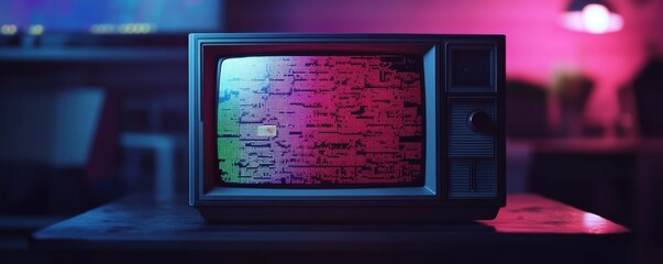 Nostalgic Retro Gaming Vibe: Vintage CRT TV with Pixelated Video Game Display and Vibrant Colors