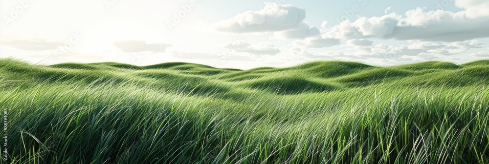 Poster a field of grass with a few clouds in the sky
