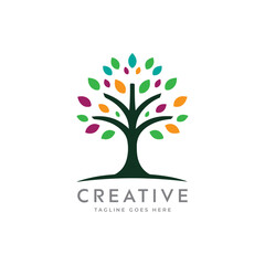 Creative artistic tree logo concept. eco friendly tree logo. Colorful leaf tree logo. minimalist tree vector icon logo