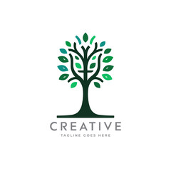 Creative artistic tree logo concept. eco friendly tree logo. Colorful leaf tree logo. minimalist tree vector icon logo