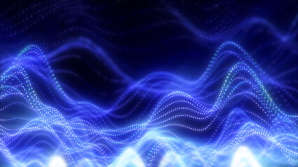 Vibrant pink and purple light waves pulse across a dark background, creating a futuristic and dynamic energy flow with glowing, abstract lines and smooth curves