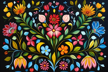 Colorful Floral Illustration on Black Background