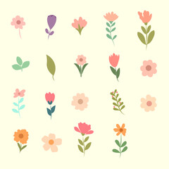 set of collection flower spring with leaves