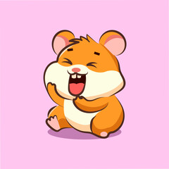 flat cute cartoon hamster laugh for elements, clipart and sticker