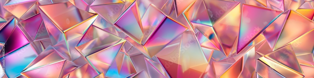 Poster a colorful, abstract image of a pattern of triangles and squares. the colors are bright and vibrant,