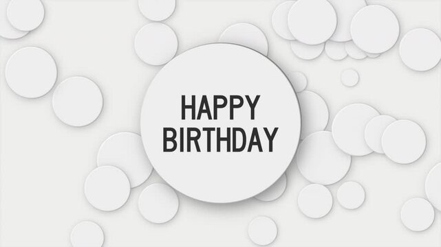 A simple and elegant birthday card featuring white circles in a circular arrangement on a white background, with Happy Birthday written in black letters in the center