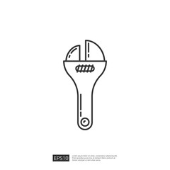 Adjustable Wrench Outline Icon, Simple Black Line Tool Vector Illustration