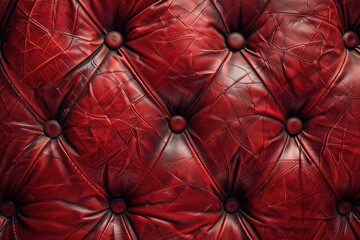 Fototapeta premium Close-up of red leather upholstery. This image can be used for website backgrounds, product mockups, or as a texture overlay.