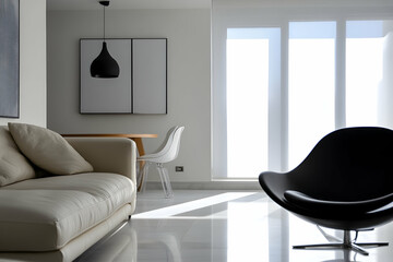Modern Living Room Interior Design with White Sofa and Black Chair
