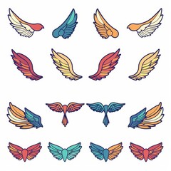 Wings flat icon, angel wings emblem, bird feathers minimal silhouette, pigeon sign, spirituality symbol