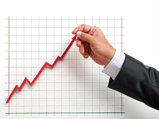 Declining interest rates chart grasped by a steady hand, set against a clean white background, conveying a sense of control amidst economic turmoil
