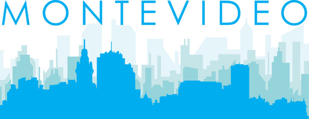Fototapeta premium Blue panoramic city skyline poster with bluish misty transparent background buildings of MONTEVIDEO, URUGUAY
