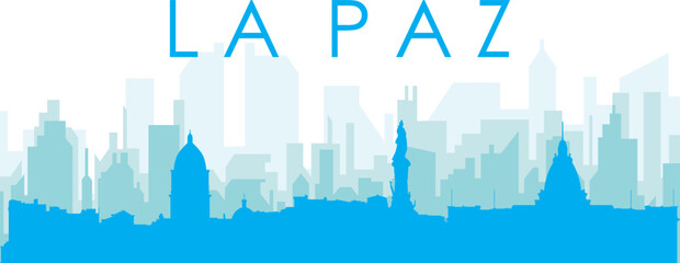 Obraz premium Blue panoramic city skyline poster with bluish misty transparent background buildings of LA PAZ, BOLIVIA