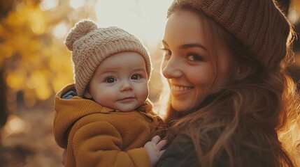 Fototapeta premium mother holding baby boy in hands playing with him low angle shot