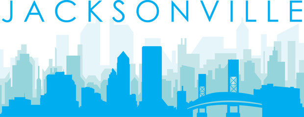 Fototapeta premium Blue panoramic city skyline poster with bluish misty transparent background buildings of JACKSONVILLE, UNITED STATES